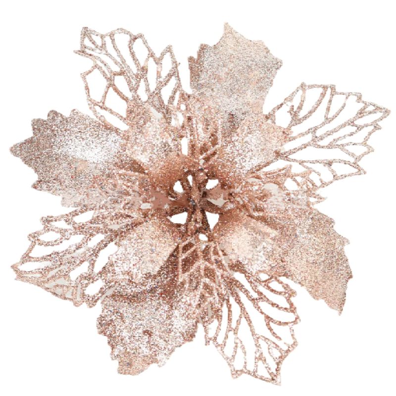 Photo 1 of 24pcs Large Poinsettia Christmas Decorations IGOOUO Elegant Rose Gold Christmas Gliter Poinsettias for Christmas Tree Wreath Garland Decoration