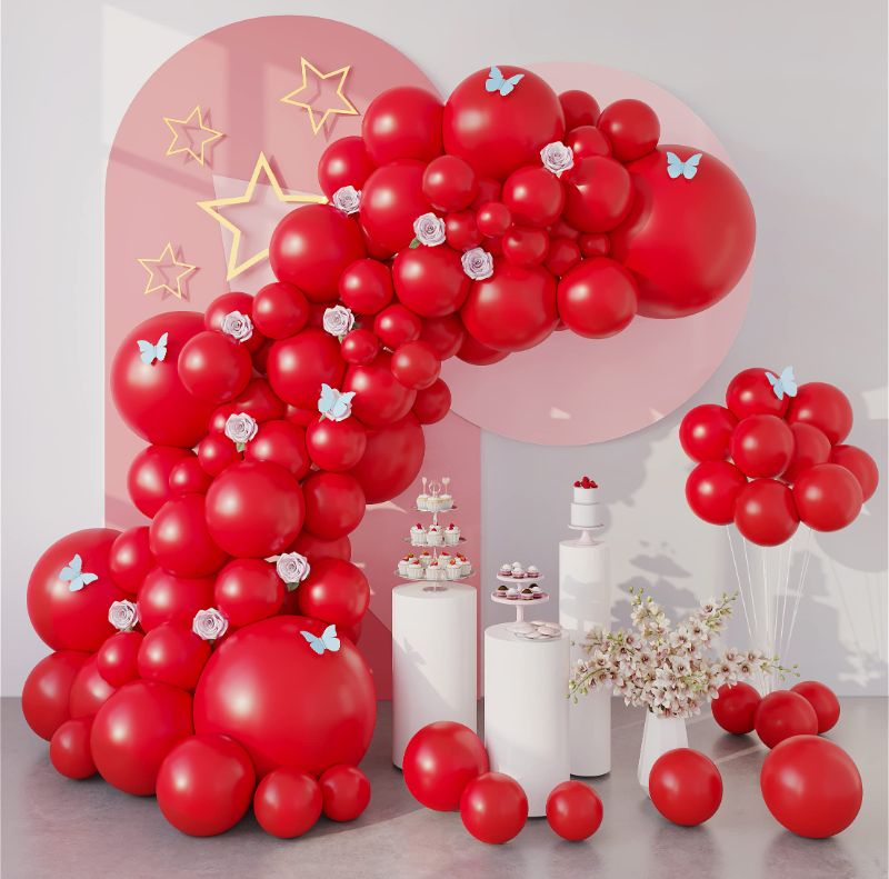 Photo 1 of 100pcs Red Latex Balloons, 100Pcs 18"+12"+10"+5" Red Balloons Different Sizes for Valentine Balloon Garland, Wedding, Christmas Thanksgiving Festival Decorations, Baby Shower, Children's Day Party