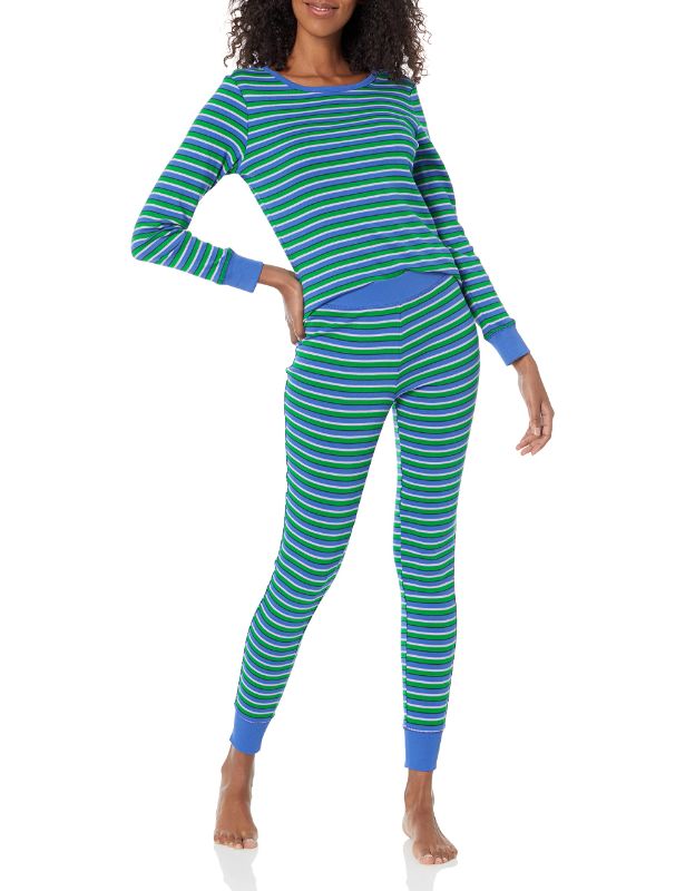 Photo 1 of Amazon Essentials Women's Snug-Fit Cotton Pajama Set size  Medium Blue Stripe