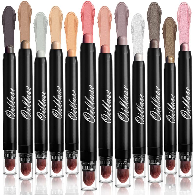 Photo 1 of 12 PCS Eyeshadow Stick Sets with Smudge Proof Eyeshadow Primer Base, Glitter Eyeshadow Pen with Soft Brush, Cream Eye Shadow Stick Makeup, Shimmer and Matte Eyeshadow Pencil Crayon COLOR 3