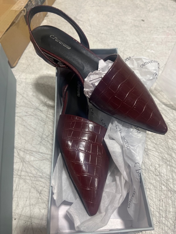 Photo 2 of C.Paravano Women's Slingback Flats | Pointed Toe Flats Sandals | Ankle Strap Slingback | Comfort Casual Dress Shoes size 8 Burgundy
