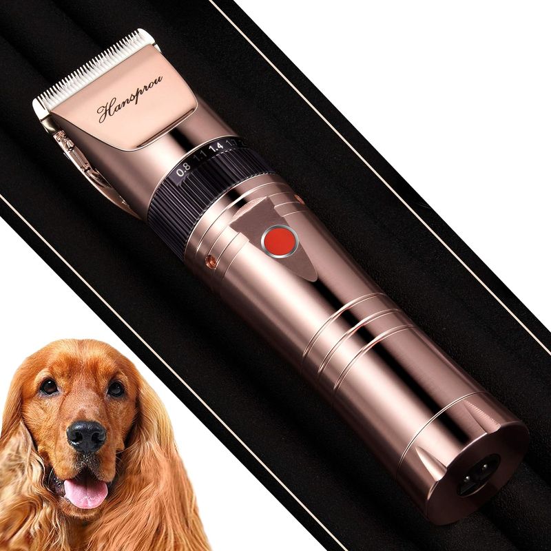 Photo 1 of Hansprou Upgraded Dog Shaver Clippers Rechargeable Dog Clipper for Thick Heavy Coats Low Noise Pet Trimmer Pet Professional Grooming Clippers with Guard Combs Brush for Dogs Cats and Other Animals 12V Motor Rose Gold-rechargeable