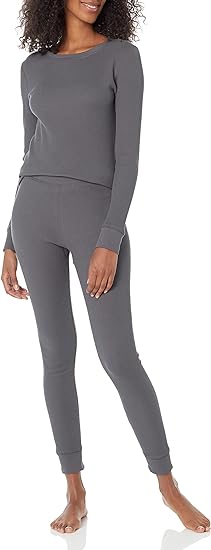 Photo 1 of Amazon Essentials Women's Waffle Snug Fit Pajama Set - Charcoal Grey, Small