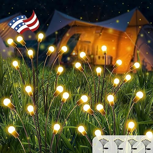 Photo 1 of 2024 Solar Garden Lights, 4 Pack Solar Firefly Lights, Solar Christmas Lights Outdoor Waterproof, Solar Twinkle Swaying Fairy Light for Pathway Yard Garden Christmas Decoration (Warm White) 