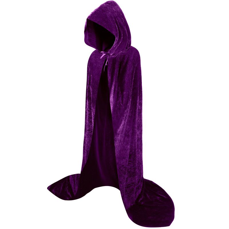 Photo 1 of Hillban Kids Adults Long Hooded Cloak Velvet Cape Witch Costume Halloween Costumes Cosplay Robe for Kids Youth Women Men 35.4 Inch Purple