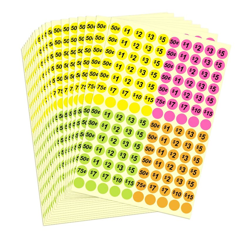 Photo 1 of 2800 Pcs Garage Sale Price Stickers, 3/4" Round Pricing Labels in Bright Colors (Neon Pink/Yellow/Orange/Green)