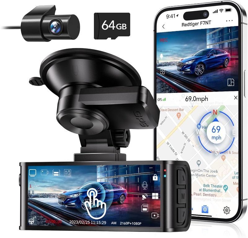 Photo 1 of REDTIGER 4K Dash Cam Front and Rear, Touch Screen 3.18 Inch, Free 64GB Card, Car Dash Camera Built-in WiFi GPS, UHD 2160P Night Vision, WDR, Parking Monitor (F7N Touch)
