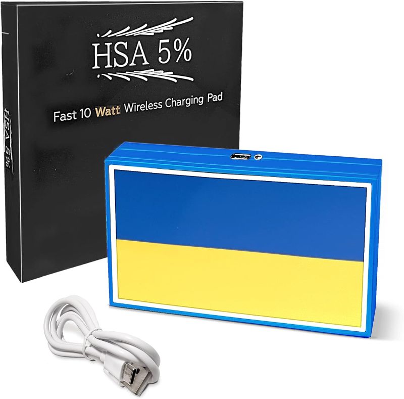 Photo 1 of HSA 5% Fast 10W Wireless Charging Pad - Wireless Phone Charger with Your Favorite Flag - Gift for Friends & Family (Ukraine Flag)
