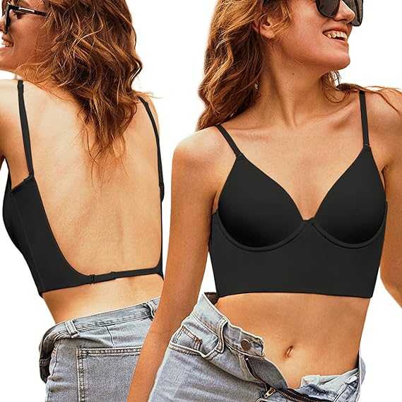 Photo 1 of  Low Back Bras for Women Push Up Deep V Neck Backless Bra Wire Lifting Bra with Multiway Convertible Straps C32