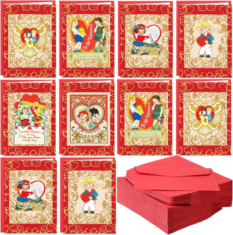 Photo 1 of 120 Sets Vintage Valentine's Day Cards with Envelopes Retro Style Kids Blank Greeting Cards Assortment Bulk for Valentines Party School Classroom Gifts Exchange