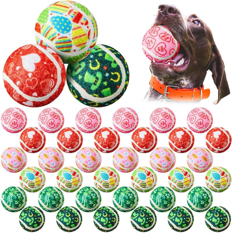 Photo 1 of 36 Pcs Valentine's Day Dog Tennis Balls 2.5 Inches Holiday Toy Ball for Small Medium Dogs Heart Durable Teething Chew Toys for Aggressive Dog Exercise Training Catching Easter St. Patrick's Day