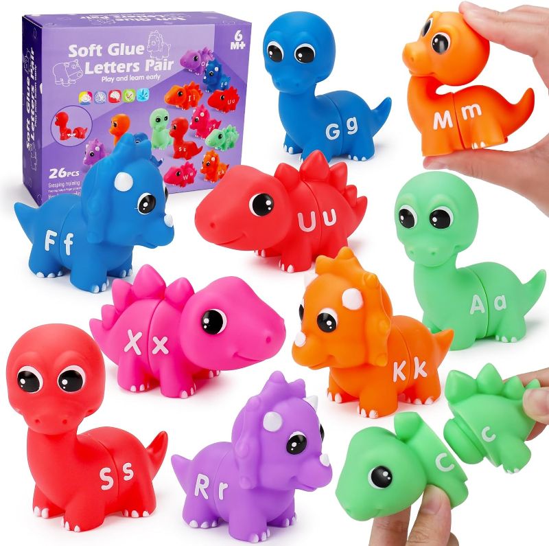 Photo 1 of Dinosaur Alphabet Learning Toys with Uppercase and Lowercase - 13 Dinos - 26 Letters - Preschool Activities Montessori Fine Motor Skills for Toddlers Kids Boys Girls Gift