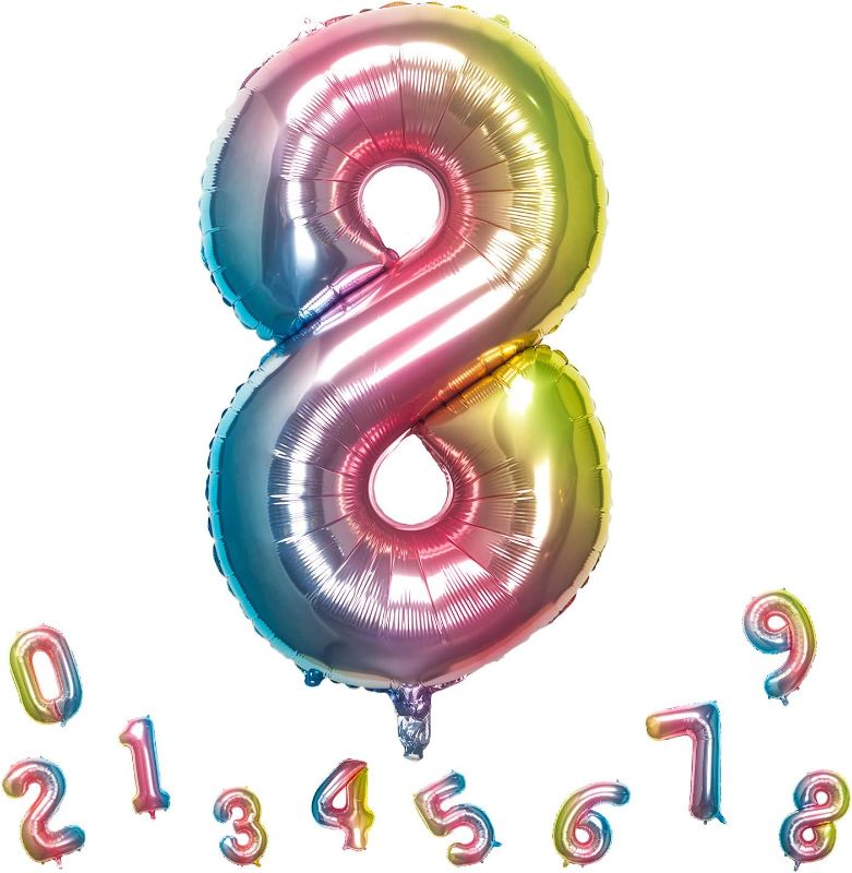Photo 1 of 32 Inch Rainbow Number 8 Balloons Foil Ballon Digital Birthday Party Decoration Supplies (Rainbow Number 8 Balloon)