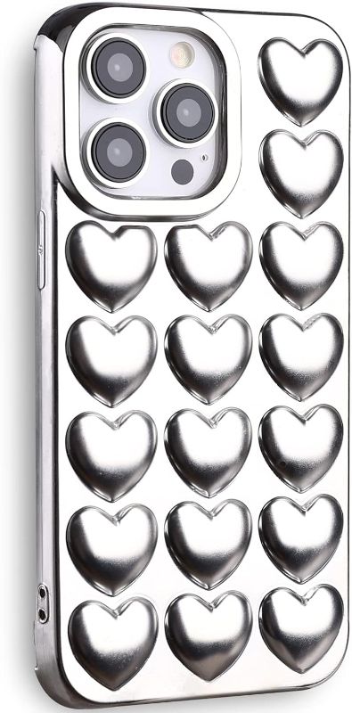 Photo 1 of  Heart Stereoscopic for iPhone 14 Pro Max Case,Cool Dazzling Silver Protective for iPhone 14 Pro Max Phone Case Designer