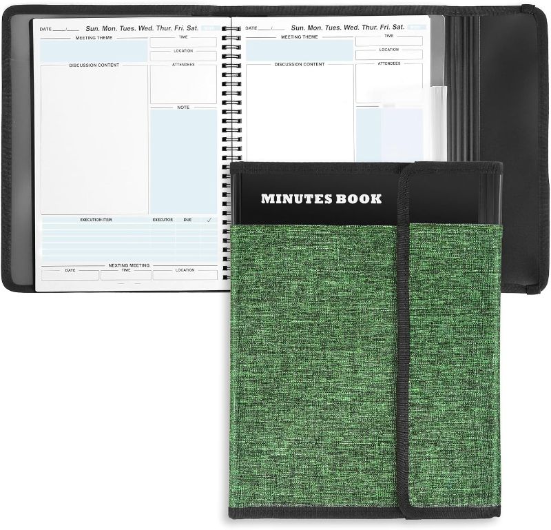 Photo 1 of  2-in-1 Meeting Notebook for Work, B5 Minute Notebook with Separable Polyester Fabric Cover, Clear Inner Catalog Pocket& Big Position Tabs, 120 Pages 120GSM Paper, Business Office Use, Green