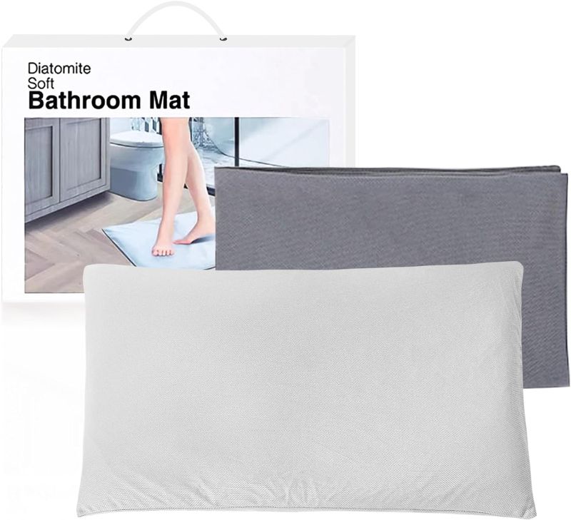 Photo 1 of  Soft Diatomite Bath Mat for Bathroom, Diatomaceous Earth Bathmat Water Absorption Quick Drying with 2 Replaceable Cleanable Covers 20.4" x 12.6"