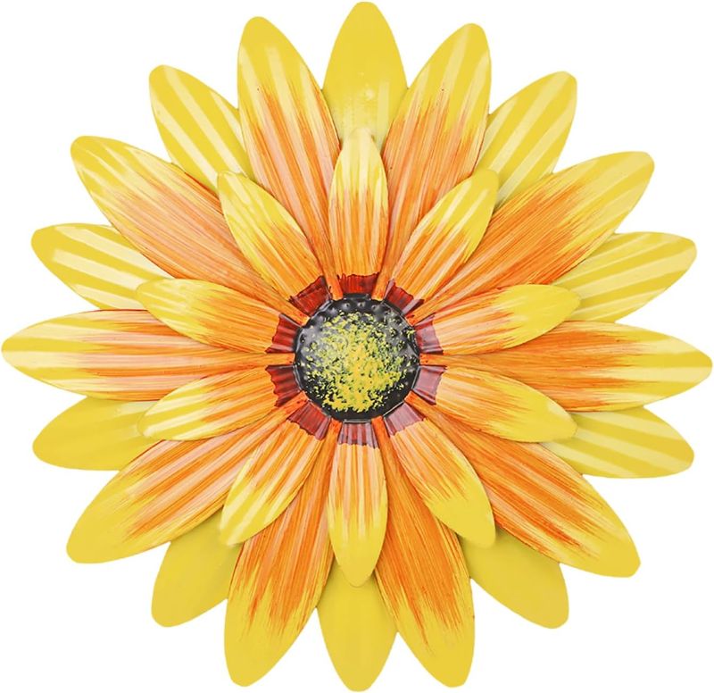 Photo 1 of  Metal Sunflower Wall Decor Metal Flower Wall Art Decorations 12.6Inch Sunflower Spring Yard Garden Decor Hanging for Indoor Outdoor Living Room Bedroom (yellow)