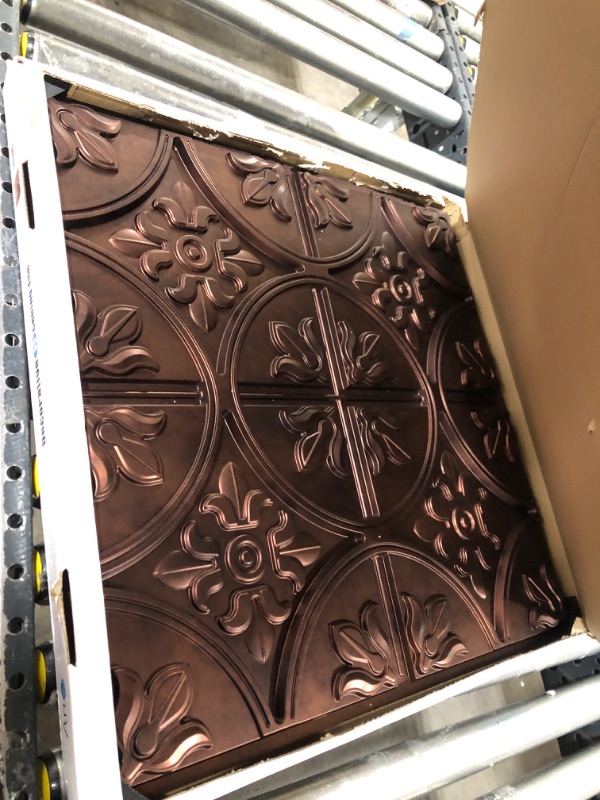 Photo 2 of Art3d Drop Ceiling Tiles 2x2, Glue-up Ceiling Panel, Fancy Classic Style, Antique Copper 12 Antique Copper Tiles