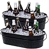 Photo 1 of 2Pack Galvanized Beverage Tub,Large Ice Bucket Champagne Bucket with Handle Ice Bucket for Parties Bar Picnic,Metal Containers Planter for Garden Yard(Black)
