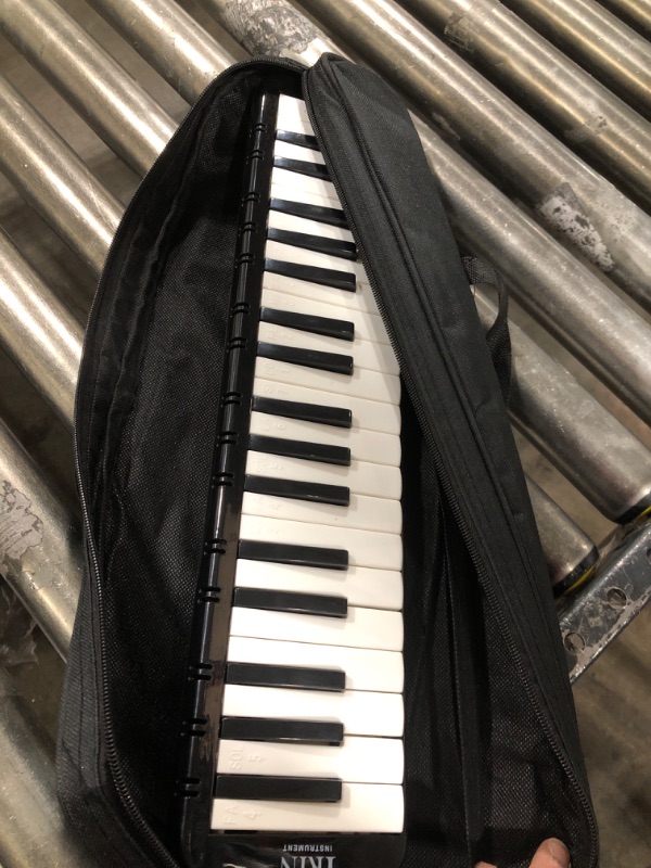 Photo 1 of CE Compass Melodica 37 Key (Black) Pianica Blow Piano Keyboard Harmonica Wind Instrument /w 2 Long Tube 2 Trumpet Mouthpiece Kit Bag