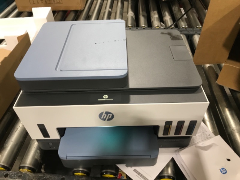 Photo 1 of HP Smart -Tank 7602 Wireless All-in-One Cartridge-free Ink Printer, up to 2 years of ink included, mobile print, scan, copy, fax, auto doc feeder, featuring an app-like magic touch panel (28B98A),Blue