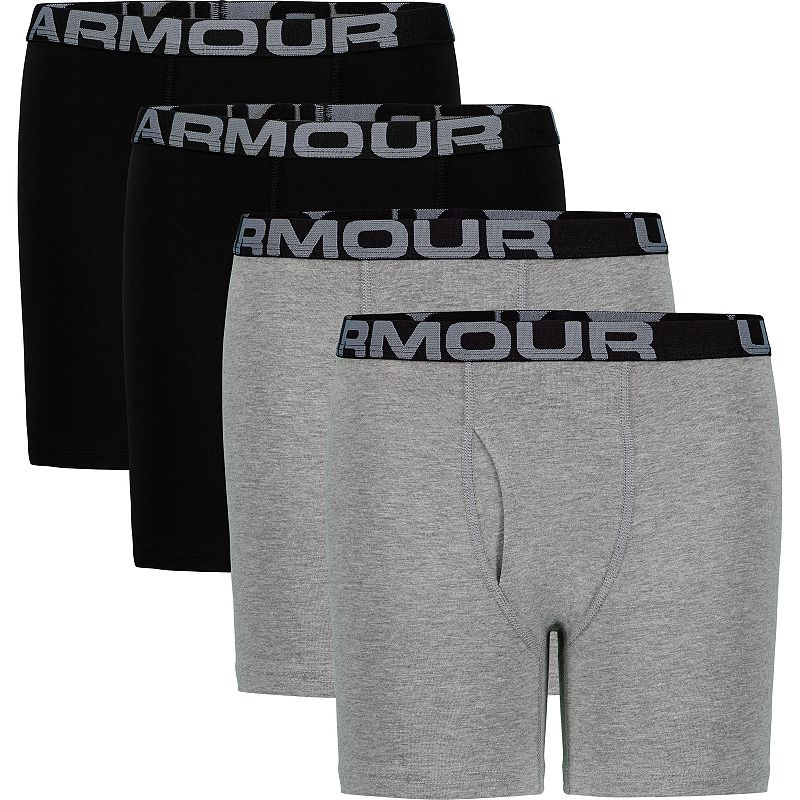 Photo 1 of Boys' Under Armour Printed Boxer Briefs Underwear 4 Pack Medium Mod Grey Heather
