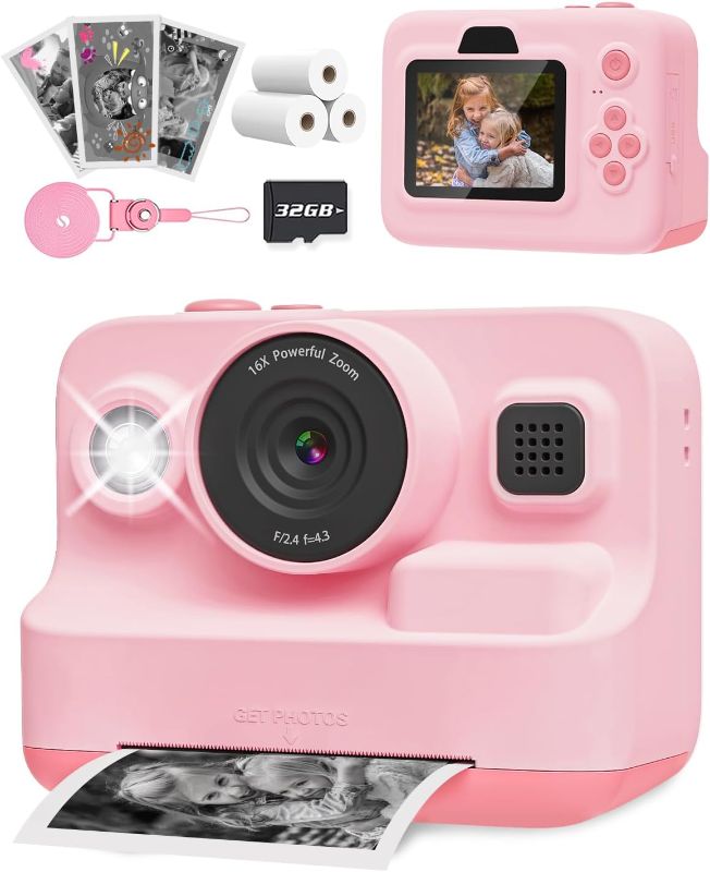 Photo 1 of Anchioo Instant Print Camera for Kids, 2.4 Inch Screen Camera with 3 Print Paper, Birthday Gift for Girls Boys Age 3-12, 1080P Instant Camera Toys for 3 4 5 6 7 8 Year Old - Pink
