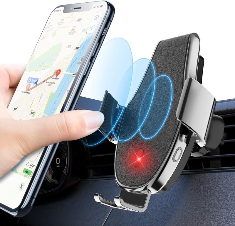 Photo 1 of 15W Wireless Car Charger Automatic Infrared Sensor Phone Holder Mount Qi Fast Charger Auto Clamp Wireless Charger for Air Vent Compatible for iPhone 13/12/11 Pro Max/Samsung Galaxy Cellphone Silver 