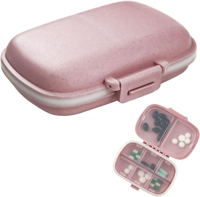 Photo 1 of 1Pack Travel Pill Organizer, 8 Compartments Portable Pill Case, Small Pill Box for Pocket Purse Portable Medicine Vitamin Container Pink