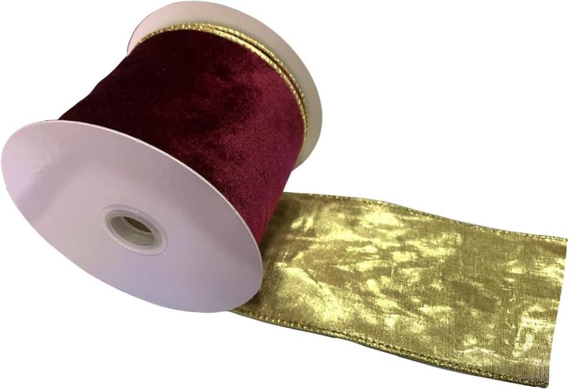 Photo 1 of 4"W Idea-Craft Red & Gold Wired Ribbon for Christmas Crafts Gift DIY Decoration, 10Yards H. (2 Rolls)
