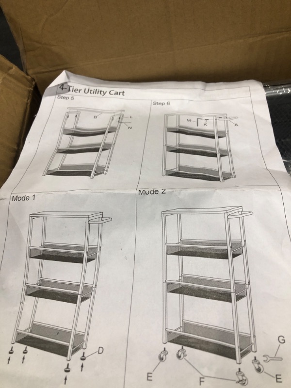 Photo 2 of 4 Tier Slim Storage Cart, Shelving Unit for Small Space, Slide Out Narrow Kitchen Cart with Wood Top, Metal Handle and Wire Mesh Rolling Cart for Narrow Space on Kitchen, Bathroom, Silver.