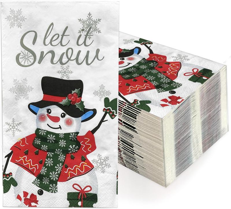 Photo 1 of 120 Pcs Christmas Snowman Paper Guest Napkins 3 Ply Disposable Winter Snowmen Dinner Napkin Let lt Snow Cute Guest Hand Towel Paper Napkins for Winter Party Decorative Supplies (15.2 x 13 In)