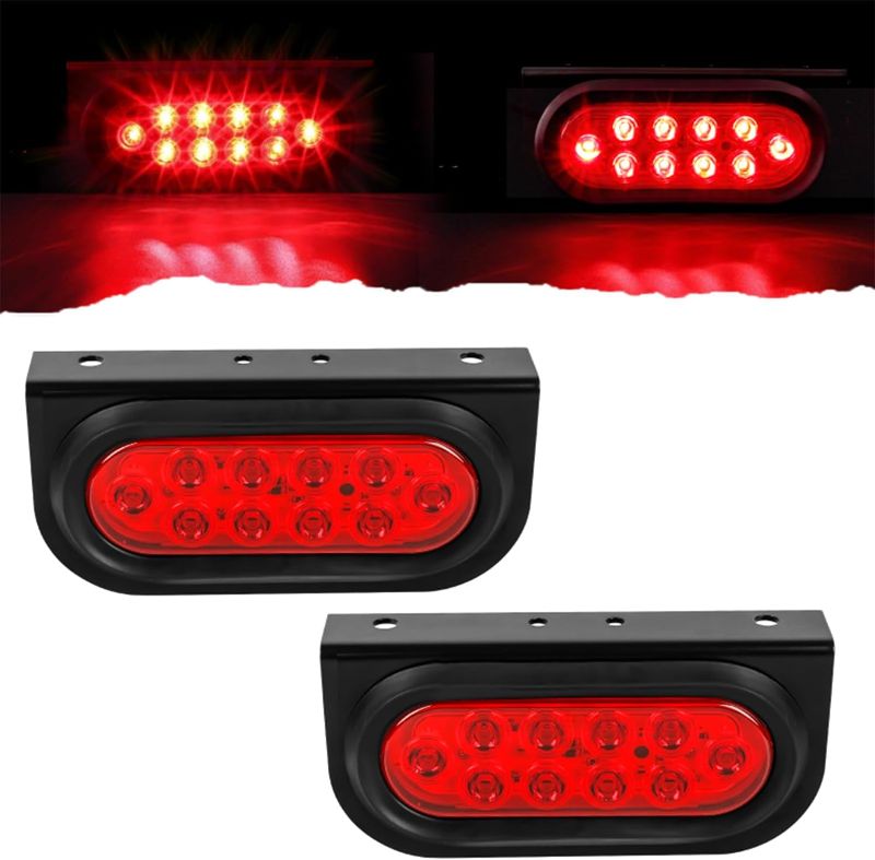 Photo 1 of  2Pcs 6 Inch Oval LED Trailer Lights, Sealed Waterproof Stop Brake Turn Trailer Tail Light with Mounting Bracket Grommets Plugs for RV Truck Boat Trailer