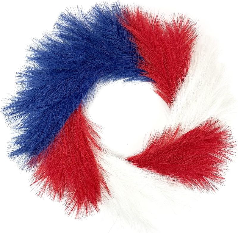 Photo 1 of  Faux Boho Patriotic Americana Pampas Wreath,26" Artificial Pampas Grass Wreath for Front Door,Festival Garland Wall Decoration (Blue+Red+White)