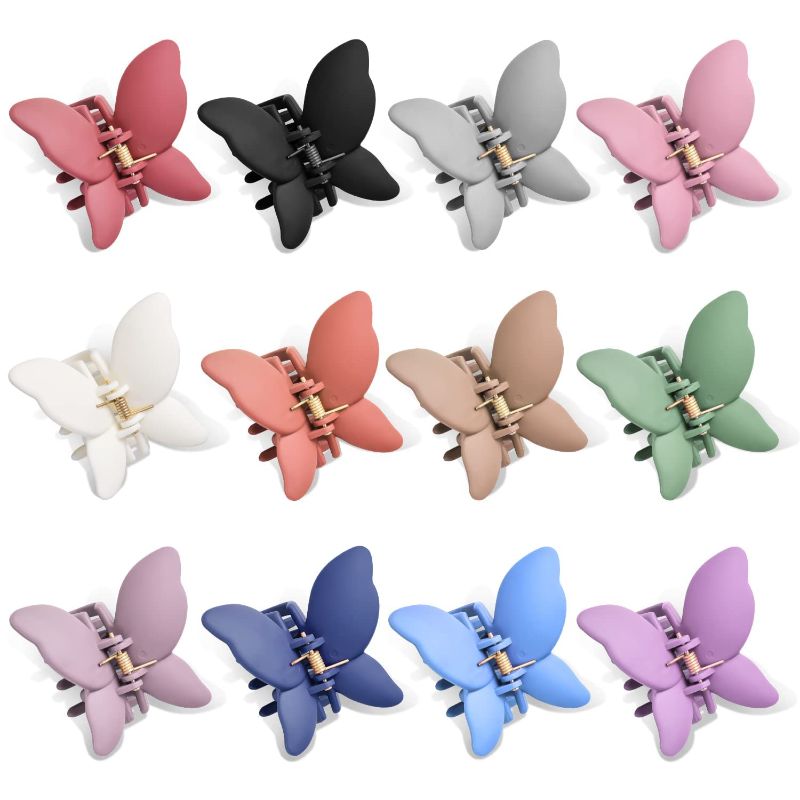 Photo 1 of 12 Pcs Butterfly Hair Clips for Women Girls 2.6 Inch Non-Slip Matte Jaw Clips 12 Colors Strong Hold Butterfly Hair Clamps for Thick Thin Curly Hair