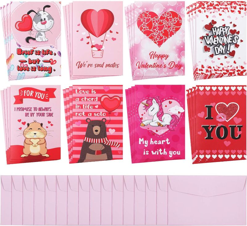 Photo 1 of 16 Pieces Romantic Card Valentine's Day Cards Blank Heart Valentine Note Cards Love Greeting Cards with 16 Pieces Pink Envelopes for Wife Girlfriend Husband Boyfriend Anniversary