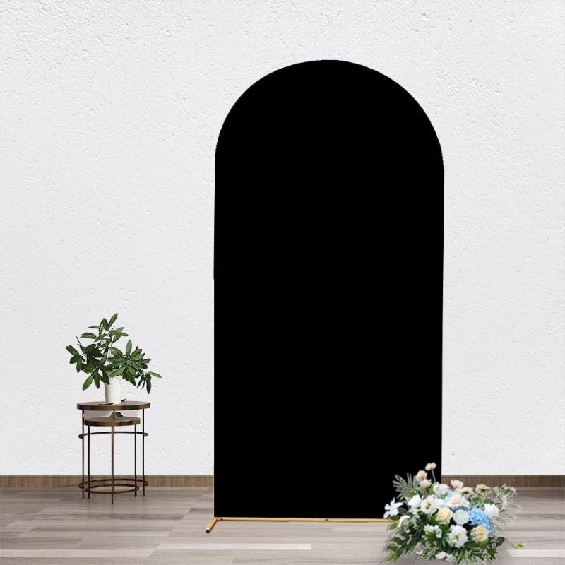 Photo 1 of 2x5ft Spandex Arch Backdrop Cover Black Wedding Arch Cover Fit Round Top Backdrop Stand Arch Wall Backdrop Cover for Wedding Baby Shower Bridal Shower Birthday Events Party Decorations