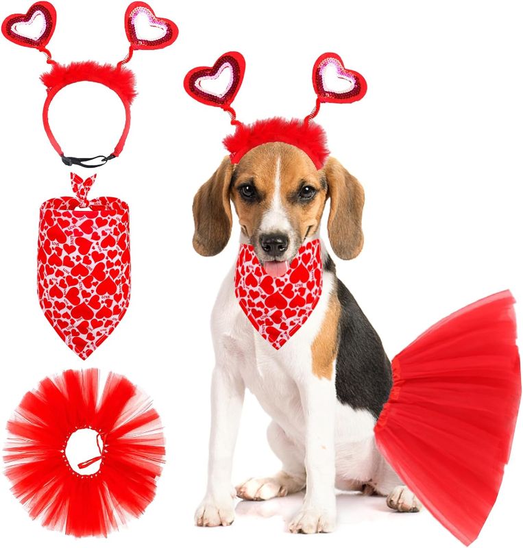 Photo 1 of  Dog Valentines Outfit, Valentines Dog Love Headband Costume, Valentines Dog Bandanas Costumes for Small Medium Dogs?3Pcs?