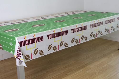 Photo 1 of 1 Touchdown Table Cover Tailgate Birthday Party Football Tablecloth, 54 Inches Wide, 108 Inches Long, for 8 Chairs, Birthday