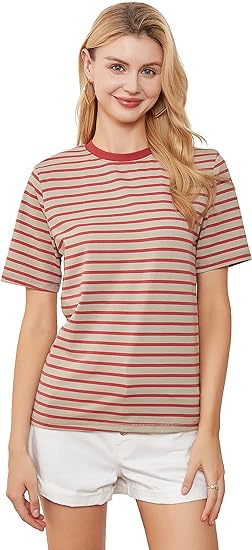 Photo 1 of  Womens Crew Neck T Shirt Colorful Stripes Tee Tops Size S 