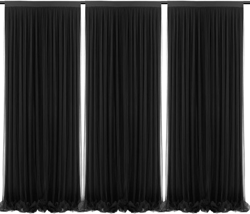 Photo 1 of 3 Pack Netbros 5 X 7FT Black Backdrop Curtain for Parties, 3 Layers High-Density Party Backdrop Curtain, Photo Backdrop Curtain for Wedding Party Background Drapes, Birthday, Halloween Decoration