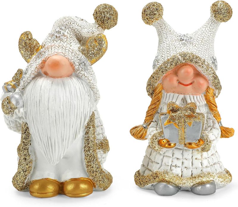 Photo 1 of Zonling Christmas Gnomes Decorations, 2 PCS Gnomes Hand-Painted Figurine Christmas Decor Gnomes Gifts for Home Table Ornaments (White)
