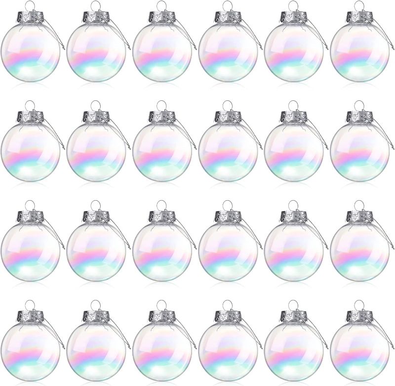 Photo 1 of 24 Pcs Christmas Iridescent Ornaments Ball Plastic Iridescent Clear Hanging Ball Decor Fillable Decorations Bubble for Tree Ornaments DIY Crafts Valentines Holiday Decorations 50mm(2 inches)