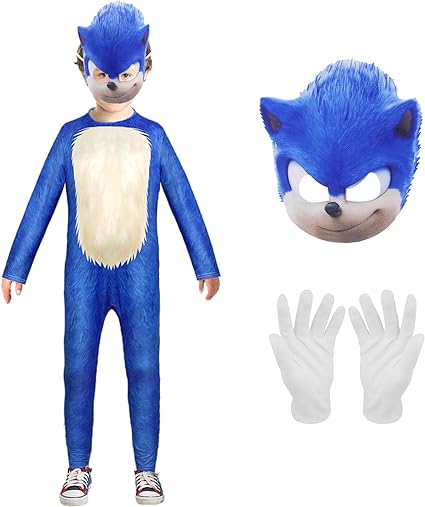 Photo 1 of Ainvliya Carnival Costumes Sonic the Hedgehog Costumes for Kids Cosplay Cartoon Jumpsuit Bodysuit With Gloves Facemask / size 140