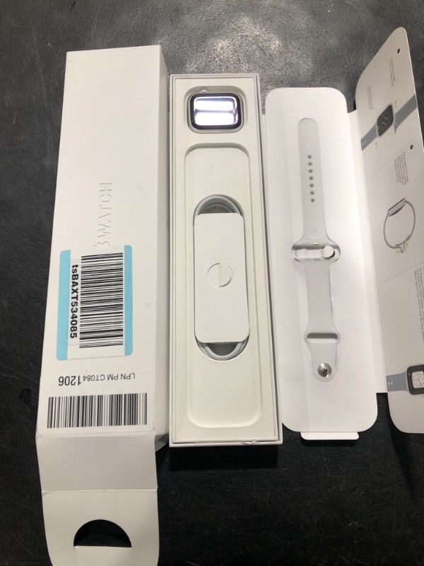 Photo 2 of LOCKED-USED --Apple Watch Series 8 [GPS 45mm] Smart Watch w/ Silver Aluminum Case with White Sport Band - S/M. Fitness Tracker, Blood Oxygen & ECG Apps, Always-On Retina Display, Water Resistant 45mm S/M - fits 140–190mm wrists 45mm Silver Aluminium Case 
