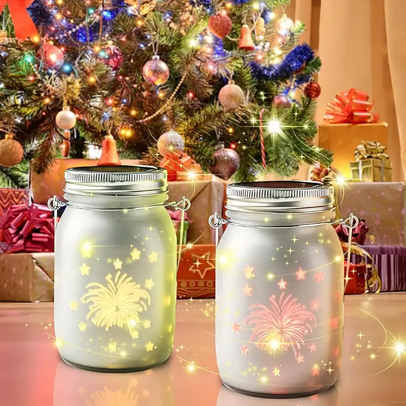 Photo 1 of  Christmas Light Decorations, 2 Pack Christmas Solar Lanterns Waterproof Glass Mason Jar LED Xmas Light up Hanging Christmas Ornaments for Outdoor Indoor Decor, White