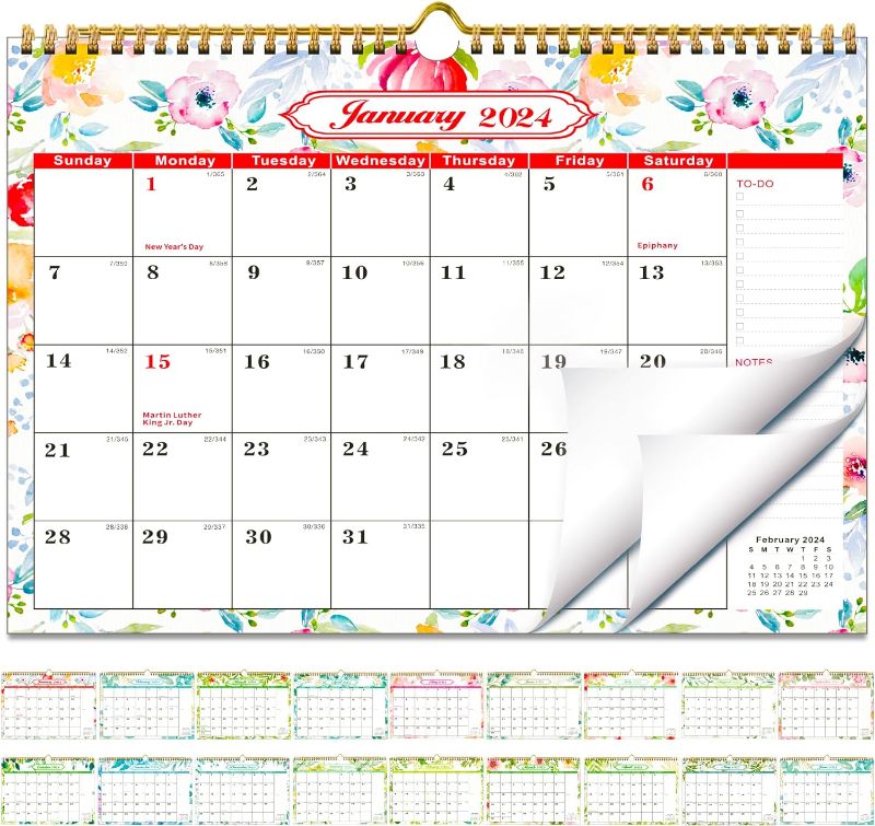 Photo 1 of 2024-2025 Wall Calendar 15" x 11.7" - Jan. 2024 - Jun. 2025, 18 Monthly Hanging Wall Calendar 2024-2025, 2024 Wall Calendar with Twin-Wire Binding for Home Office Organizing (with 2 PCS Stickers) h