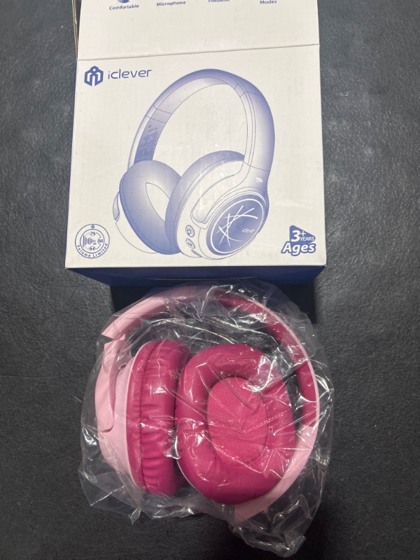 Photo 2 of iClever Kids Bluetooth Headphones with LED Lights, BTH18 Safe Volume 74/85/94dBA, 43H Playtime, Stereo Sound, USB-C, AUX Cable, Bluetooth5.3 Over Ear Kids Headphones Wireless for Tablet/Travel, Pink