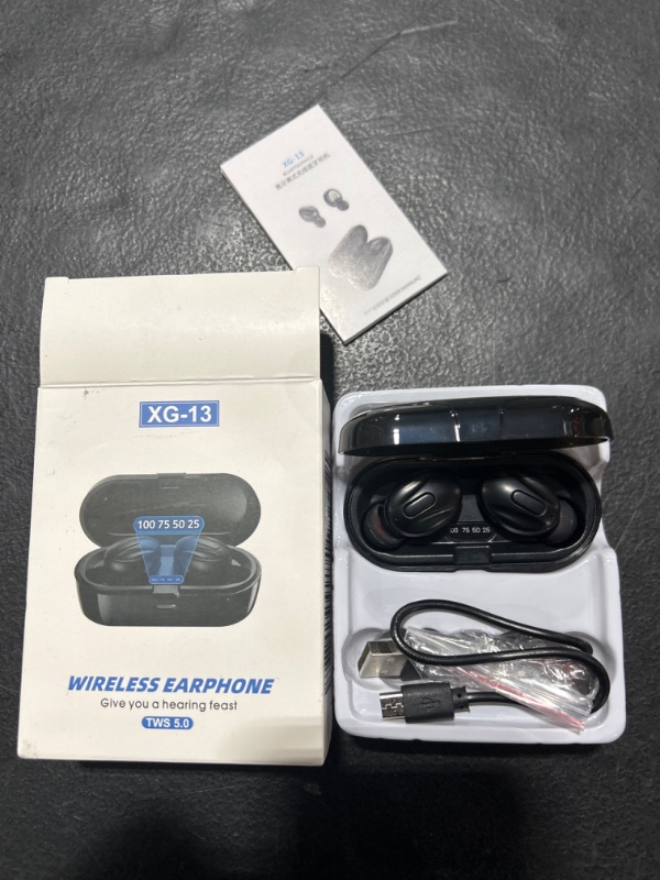 Photo 2 of Hoseili?2022new editionBluetooth Headphones.Bluetooth 5.0 Wireless Earphones in-Ear Stereo Sound Microphone Mini Wireless Earbuds with Headphones and Portable Charging Case for iOS Android PC. XG1
