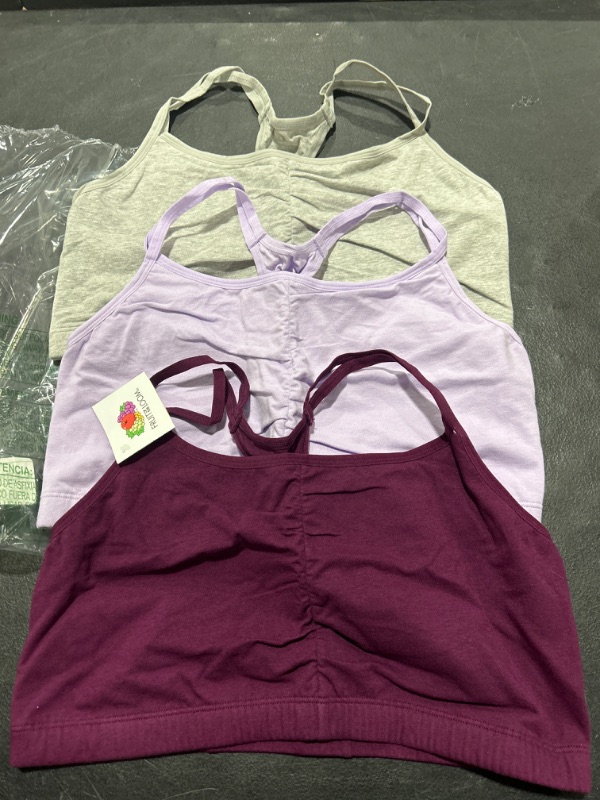 Photo 2 of Fruit of The Loom Women's Spaghetti Strap Cotton Pull Over 3 Pack Sports Bra 3 Purple Velvet/Heather Grey/Lilac 42